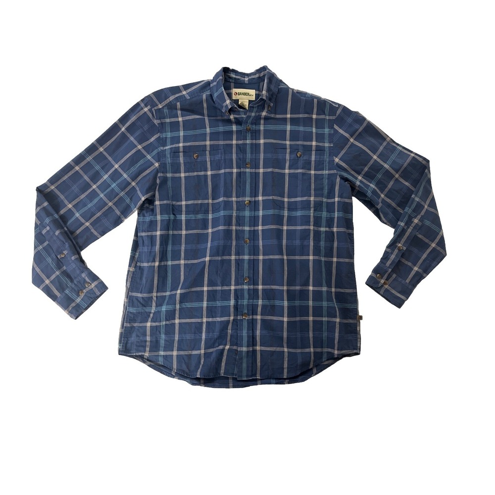 Gander Mountain Mtn Size M 100% Cotton‎ Men's Long Sleeve Shirt Blue Plaid